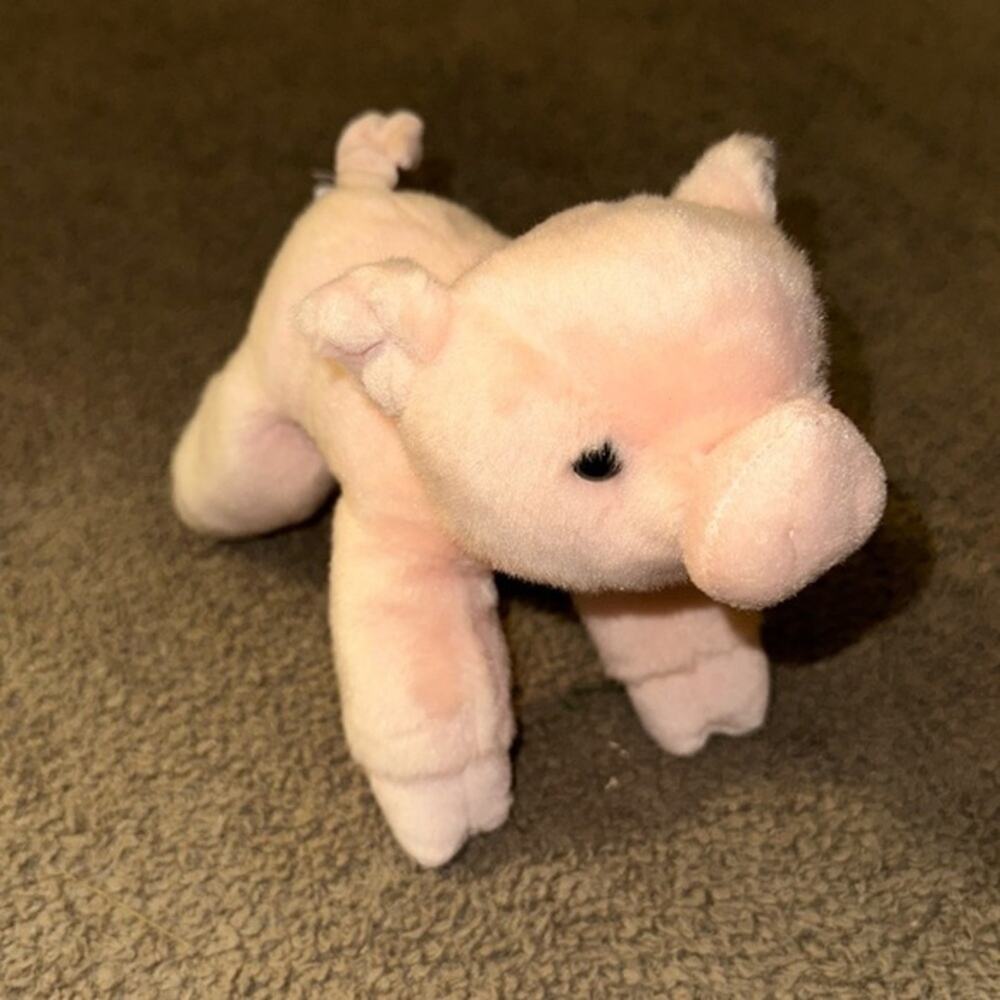 AURORA 8" Percy Pig Plush Pink Stuffed Animal Farm Toy Lying Down